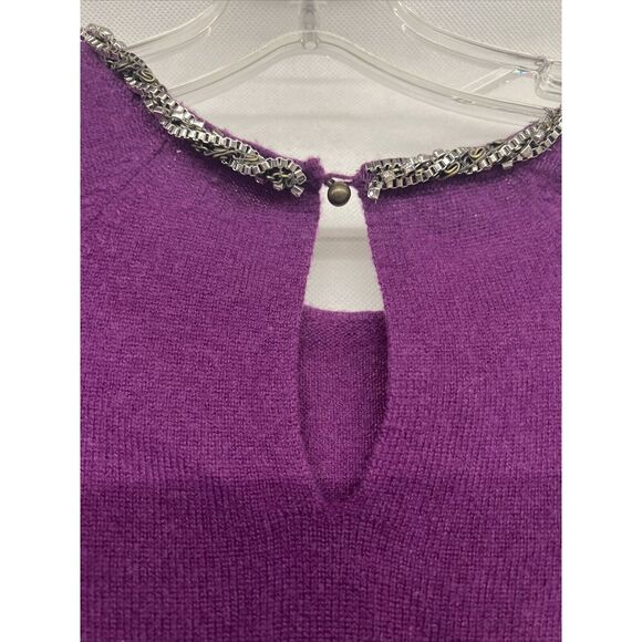 Womens Designer Magaschoni Purple Short sleeve cashmere sweater metal rhinestone - Picture 7 of 7